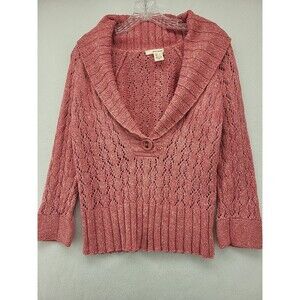 DKNY WOMEN'S SWEATER LARGE L PINK SHAWL NECK TOP CASUAL TOP PULLOVER LADIES